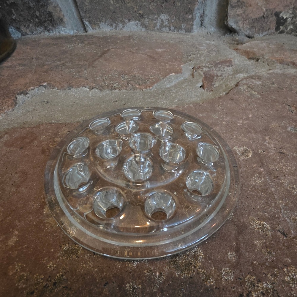 Vintage Clear Glass Flower Frog 16 Hole Round Floral Arranger 4.5 Inch